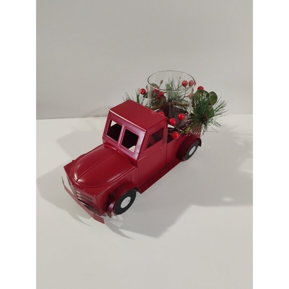 Holiday Time Christmas Farm Truck Hurricane Candle Holder, Red New - Picture 2 of 16